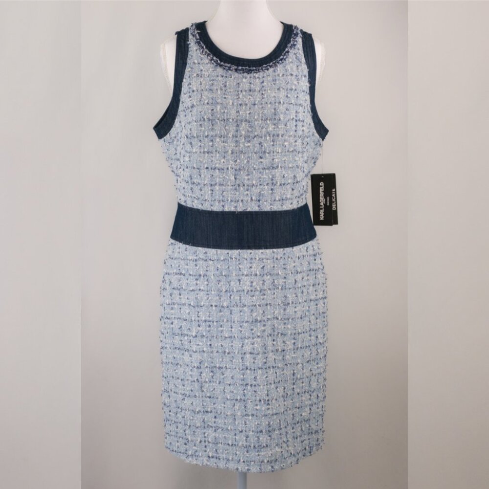 Karl Lagerfeld Mixed-Media Plaid Tweed A-line Mini Dress, Light Blue, US 8